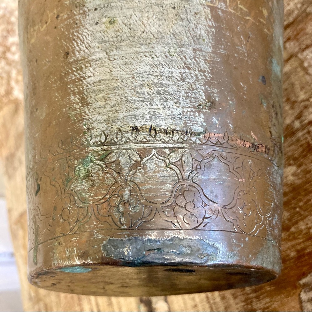 Hand Etched Vintage Metal Pitcher with Lid and Dovetail Joinery Middle Eastern - Picture 17 of 17